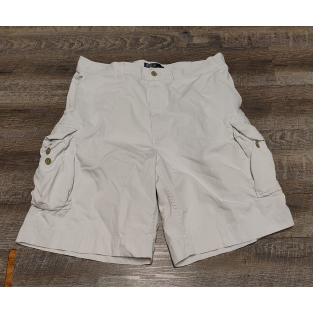 Vintage Polo Ralph Lauren Cargo Shorts Mens 36 Ivory Classic Chino Heavy Cotton